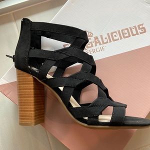 Fergalicious by Fergie black suede high heel sandals size 7
